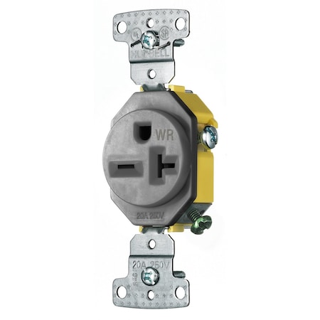 Hubbell Wiring Device-Kellems Straight Blade Receptacle, 6-20R, 20 A, 250V AC, 2 Pole, 3 Wire, Self-Grounded RR205GYWR